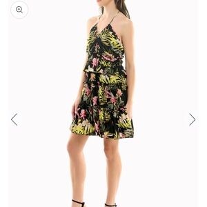 Nicole Miller Presley Chiffon Tiered Halter Dress- sz 4- NWT- Hawaiian Print